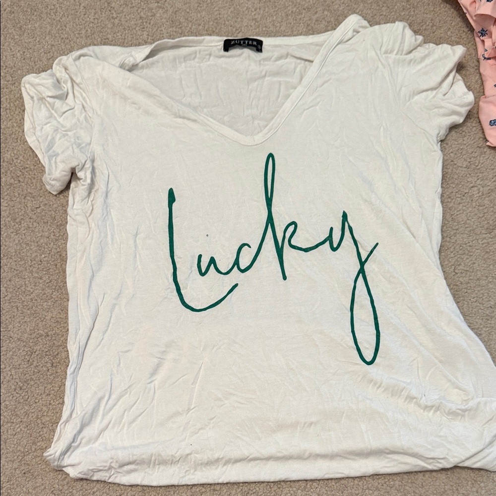 Lucky Brand Women's White Tee with Green Script